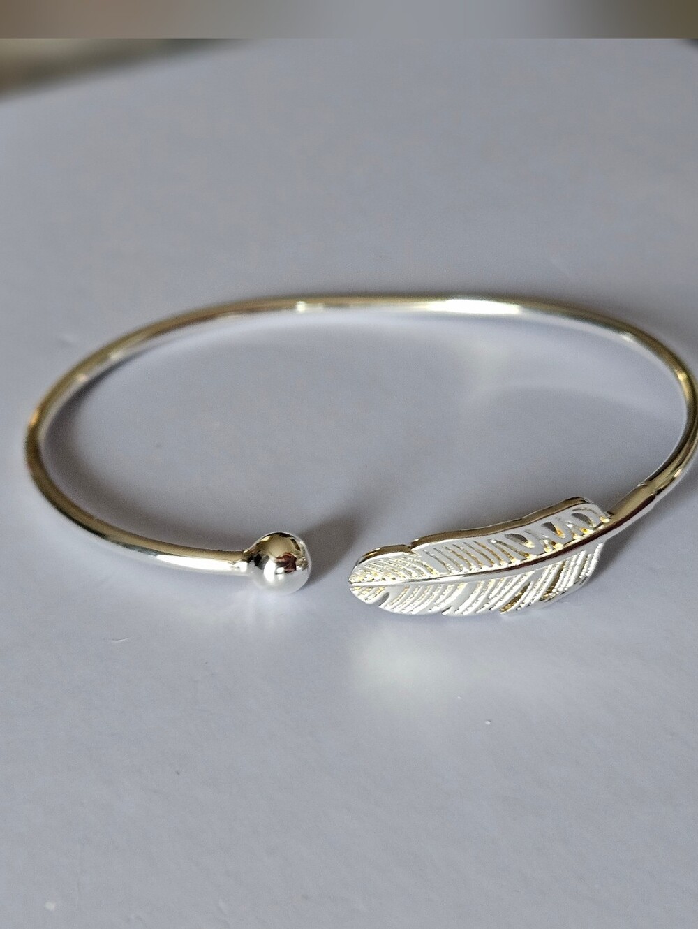 Brand New 925 Sterling Silver Feather Cuff Open Bangle Bracelet